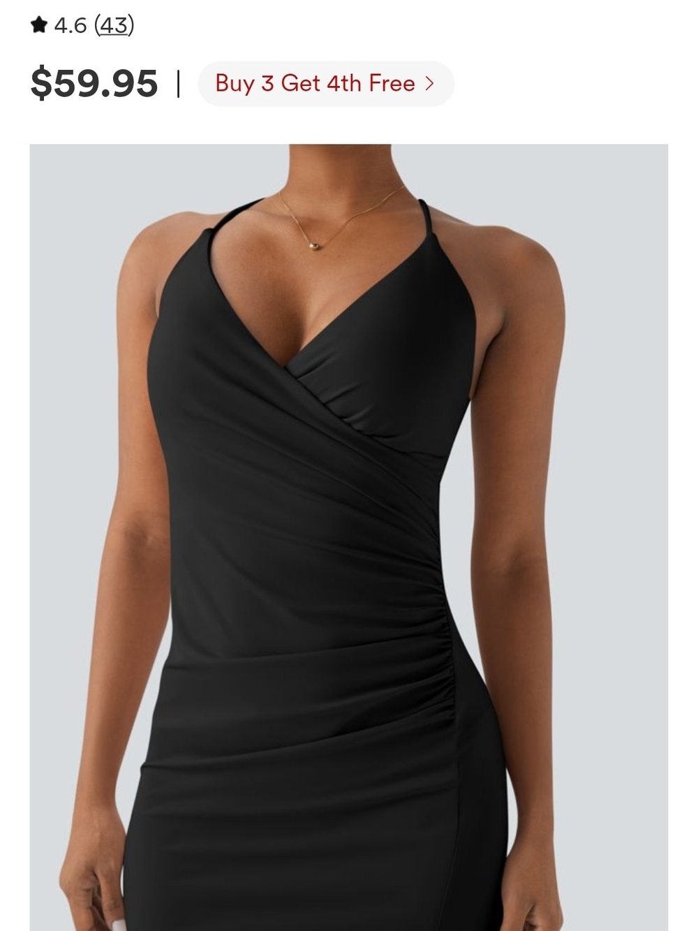 NWT Halara SoftlyZero Black Ruched Lace-Up Midi Dress - Picture 3 of 7
